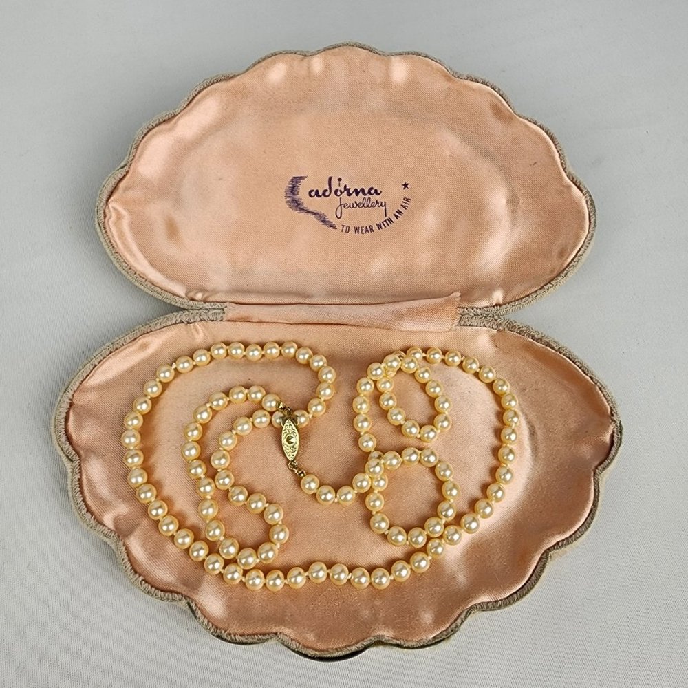 Vintage Hand Tied Cream Faux Pearls With Velvet Case